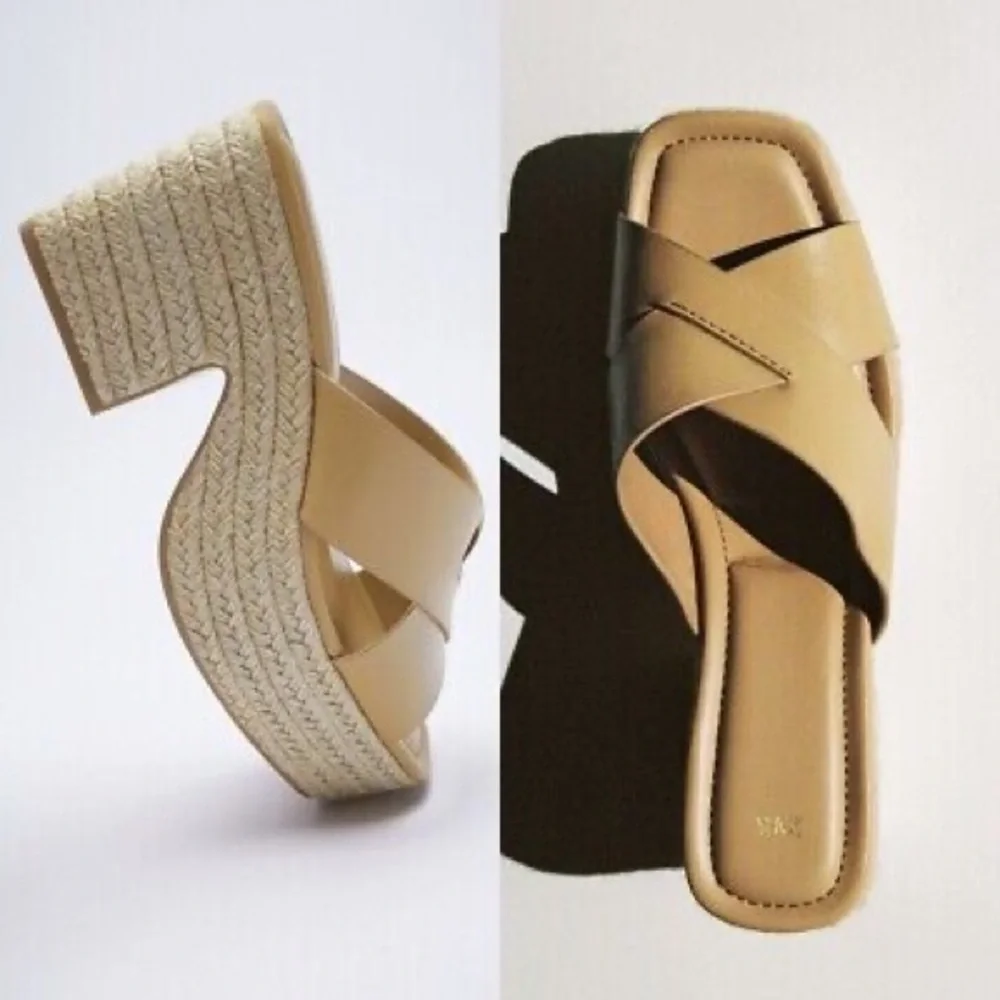 Zara Leather Platform Espadrilles Sz 5